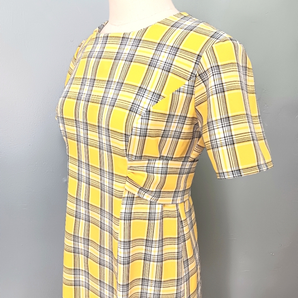 Vintage Handmade yellow plaid tie-back, zip maxi dress. Medium. - Picture 6 of 14